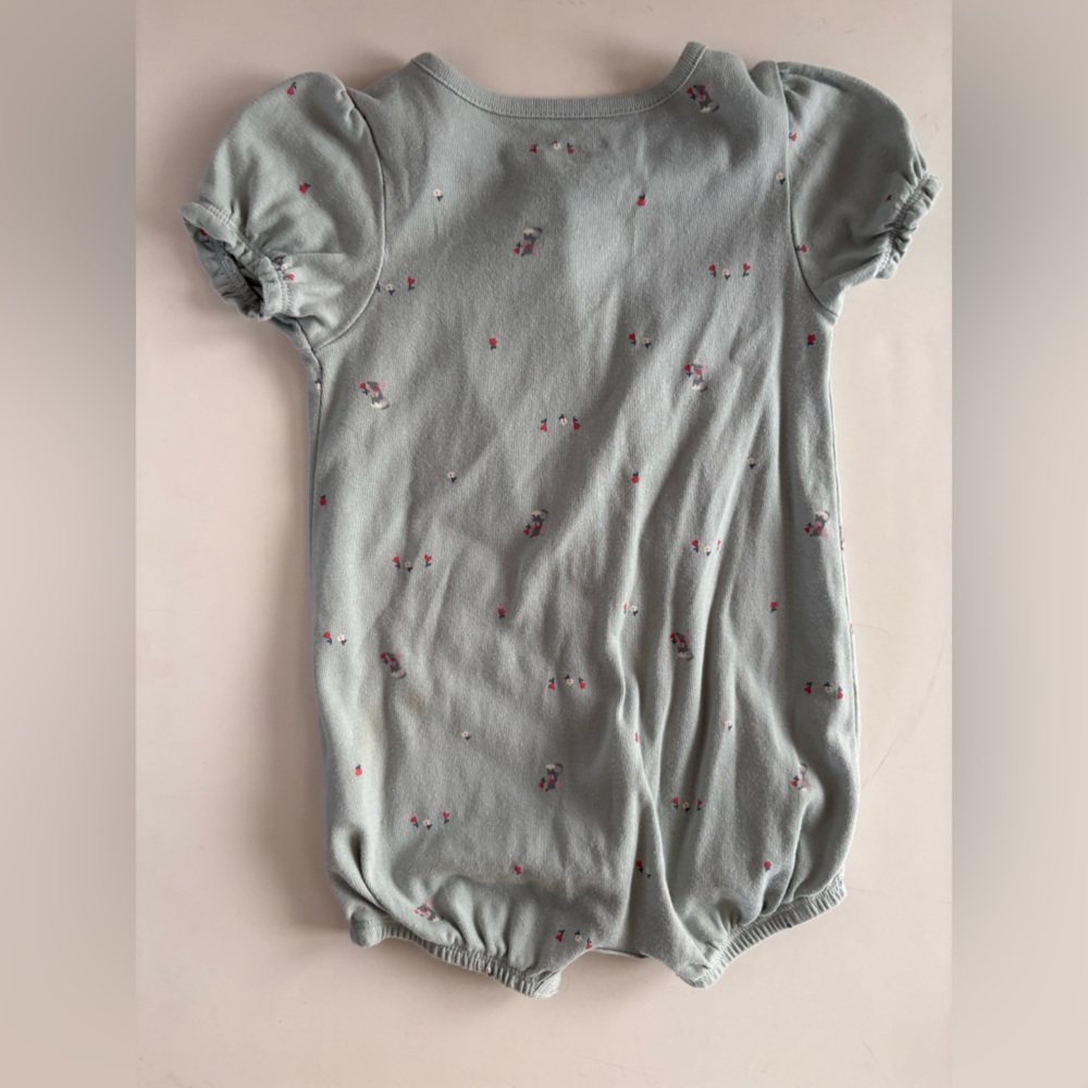 Carter's Button Down Romper: Mouse and Flower Pattern - Picture 3 of 4